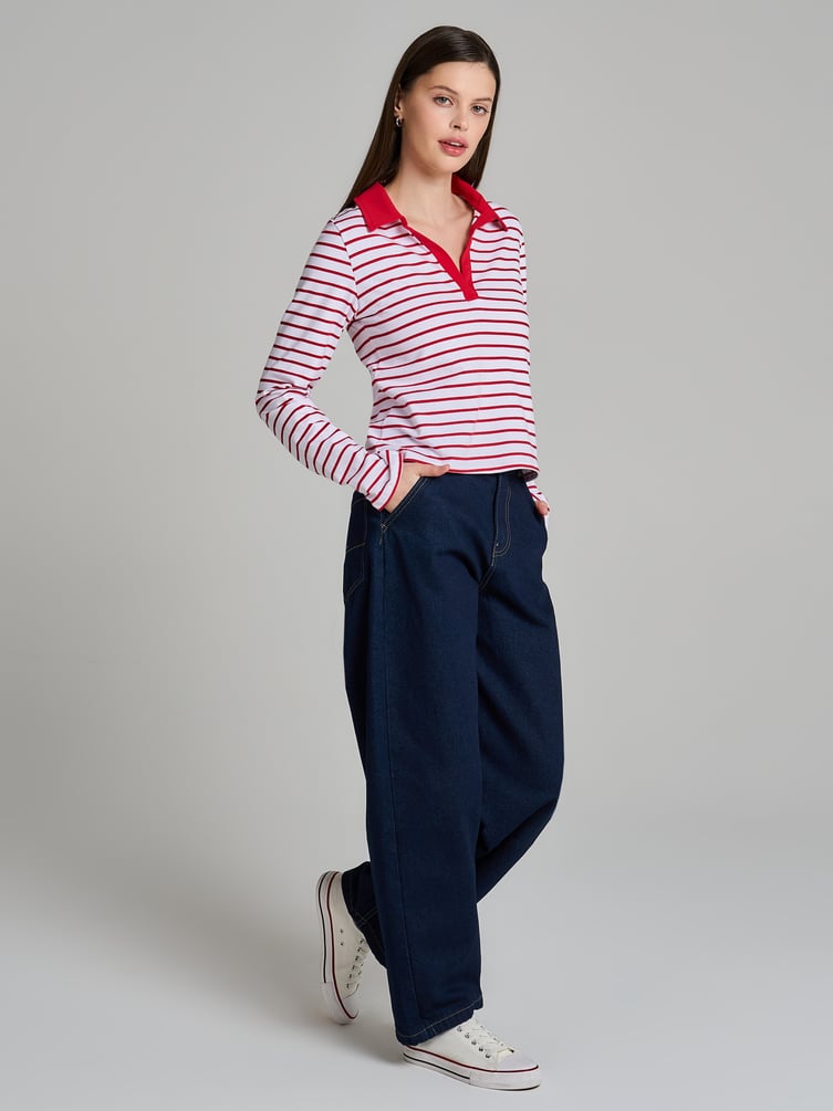 Поло-рубашка полосатая с длинным рукавом