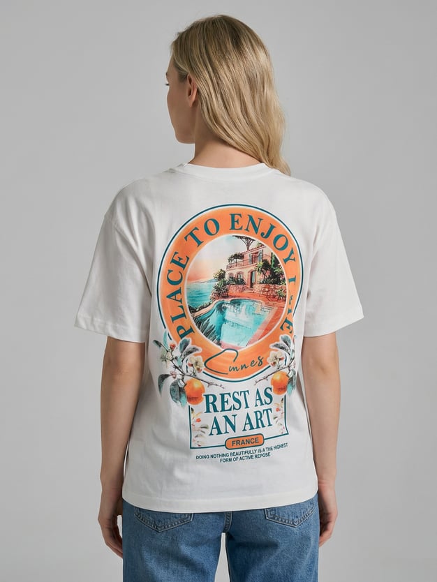 Футболка хлопковая с принтом на спине