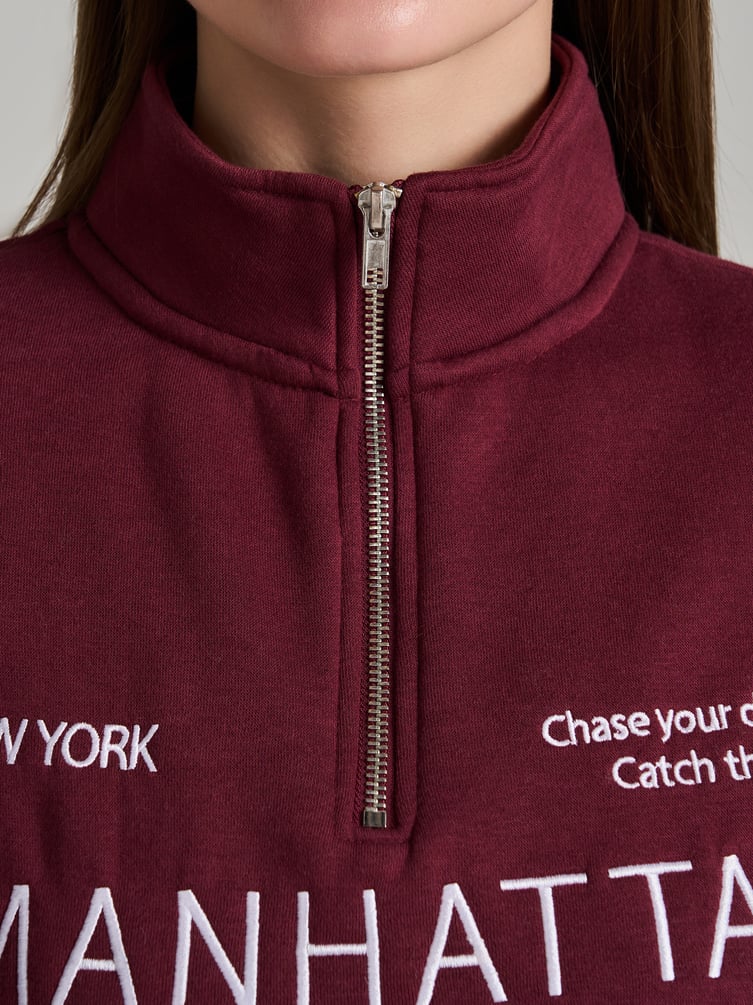 Толстовка теплая с полузамком с вышитой надписью