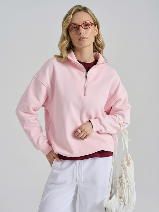 Теплая толстовка оверсайз с полузамком и начесом