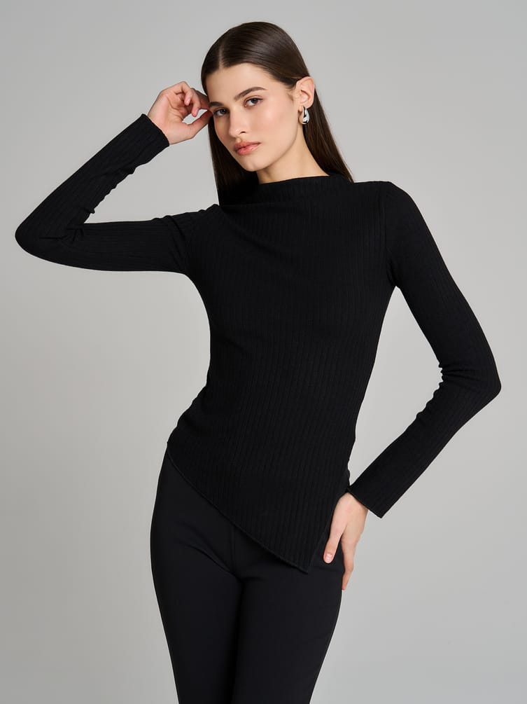 Лонгслив асимметричный в рубчик