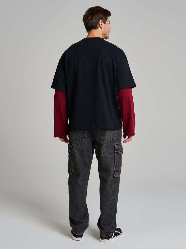 Лонгслив оверсайз с двойным рукавом