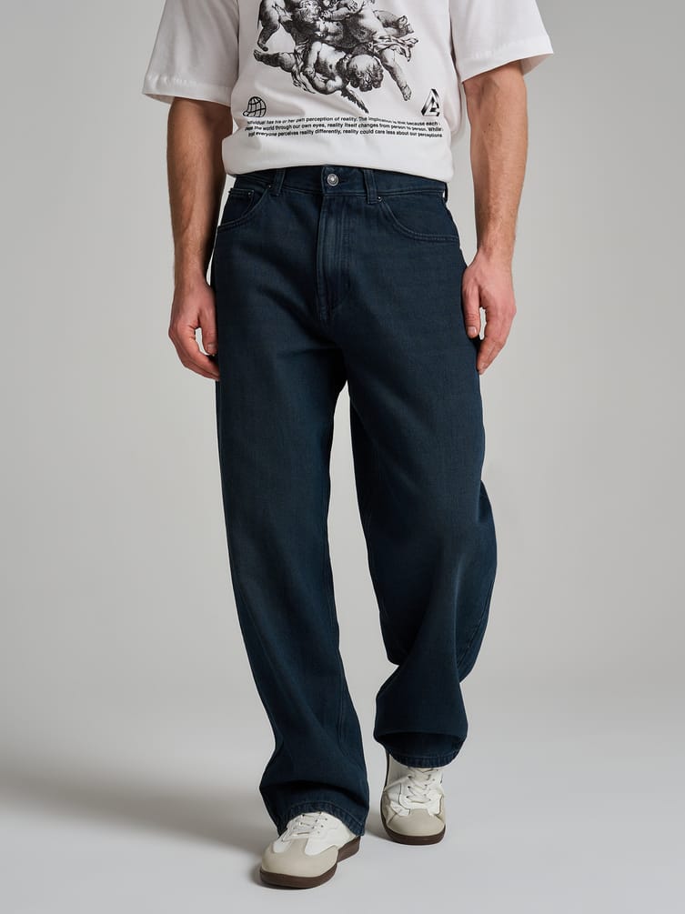 Джинсы багги широкие с вареный эффектом