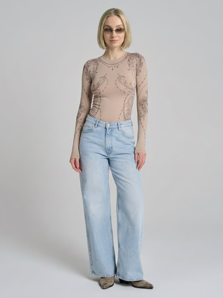 Боди с длинным рукавом и принтом