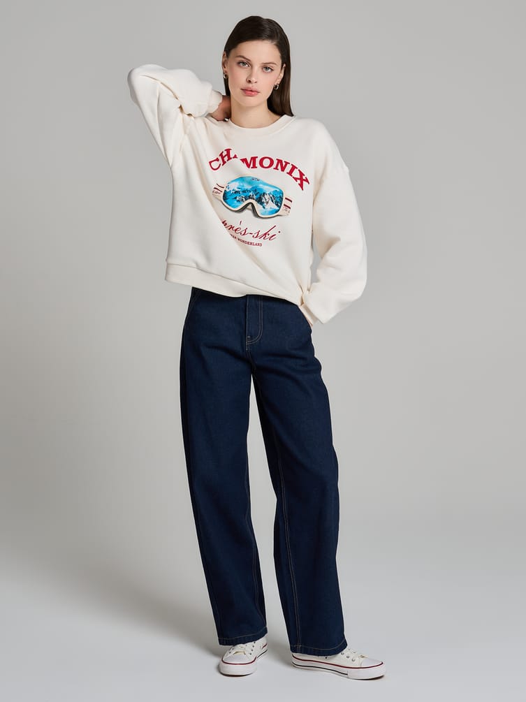 Утепленный свитшот с принтом и начёсом