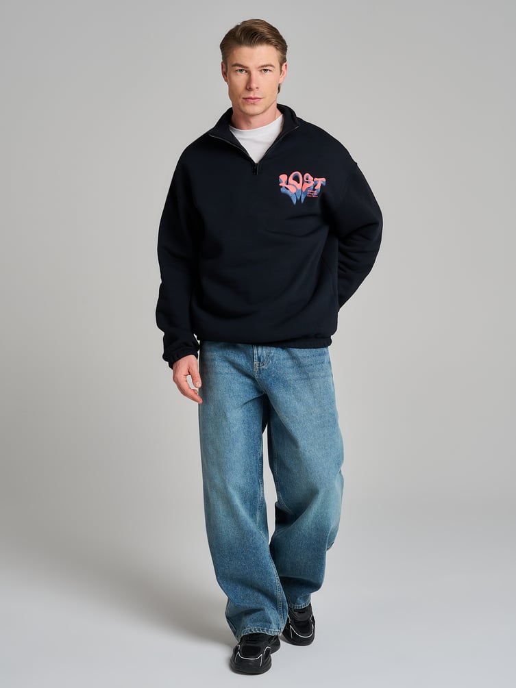 Half zip толстовка с надписью и начёсом