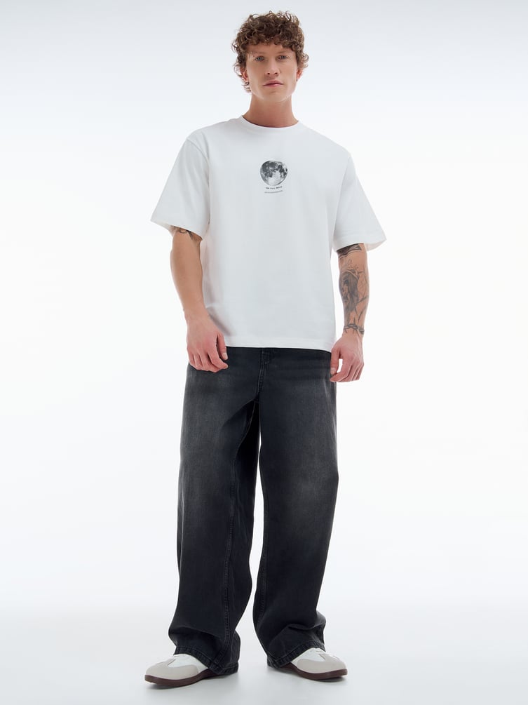 Широкие джинсы с вареным эффектом