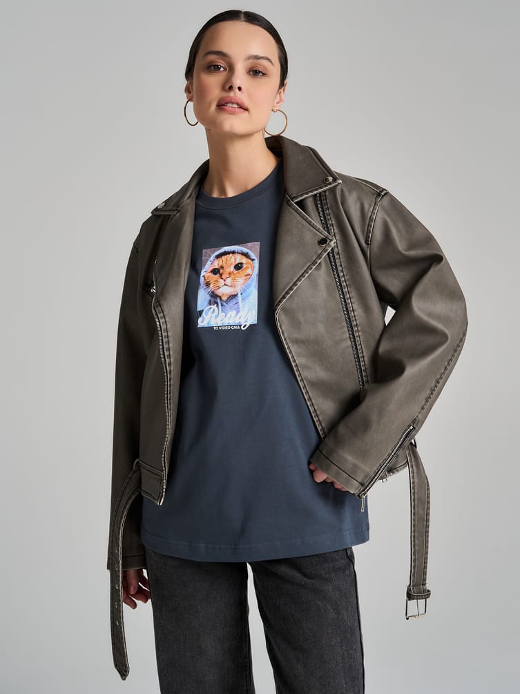 Футболка оверсайз с принтом котика