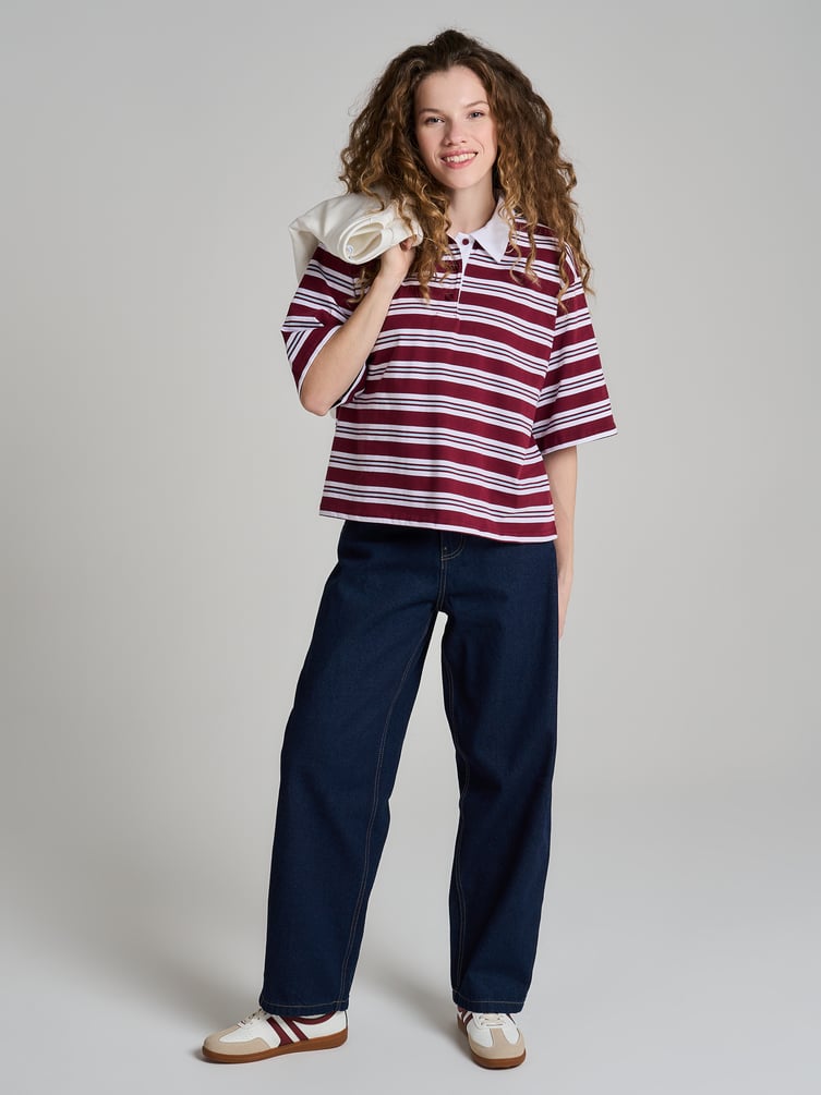 Полосатое поло оверсайз с коротким рукавом