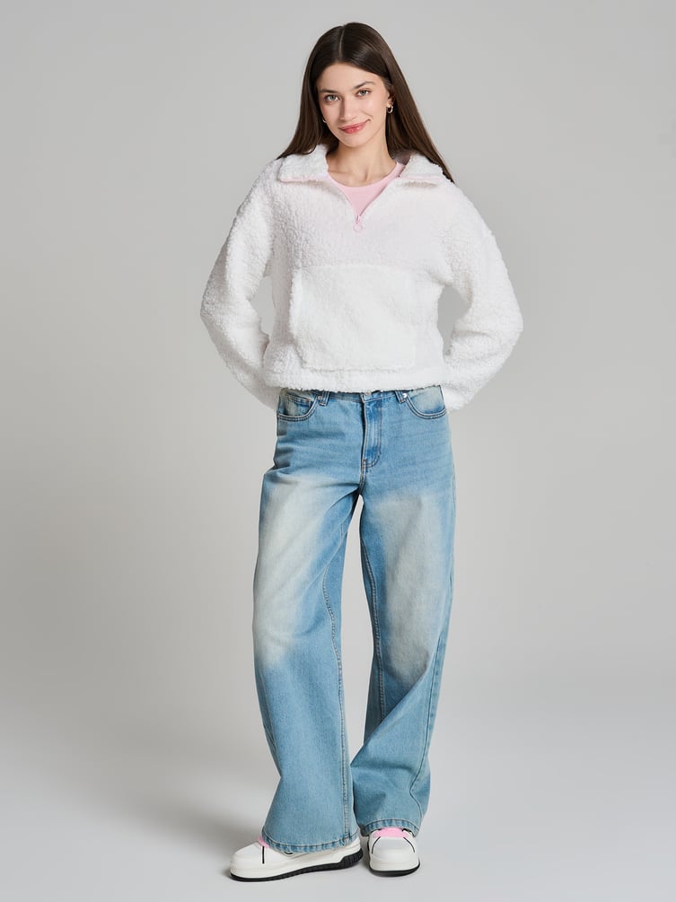 Свитшот меховой с полузамком молнией