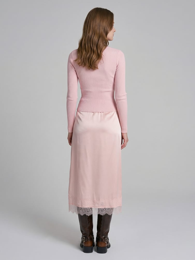 Юбка миди атласная с кружевом в бельевом стиле