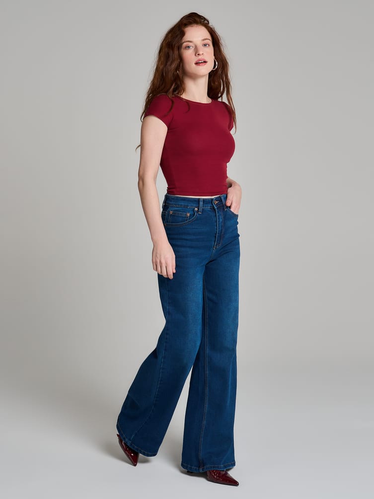 Джинсы широкие с завышенной талией