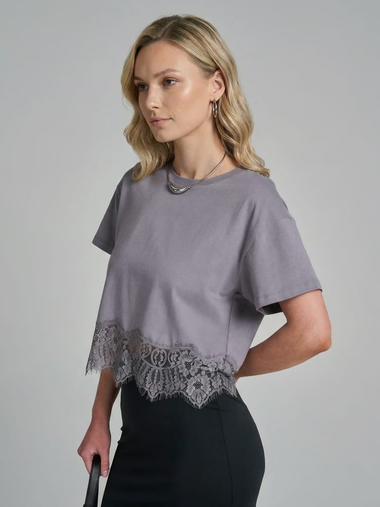 Футболка из хлопка с кружевом
