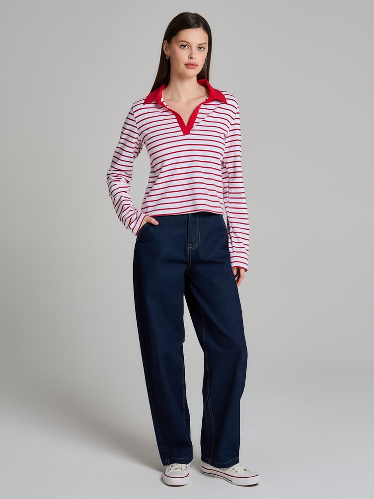 Поло-рубашка полосатая с длинным рукавом