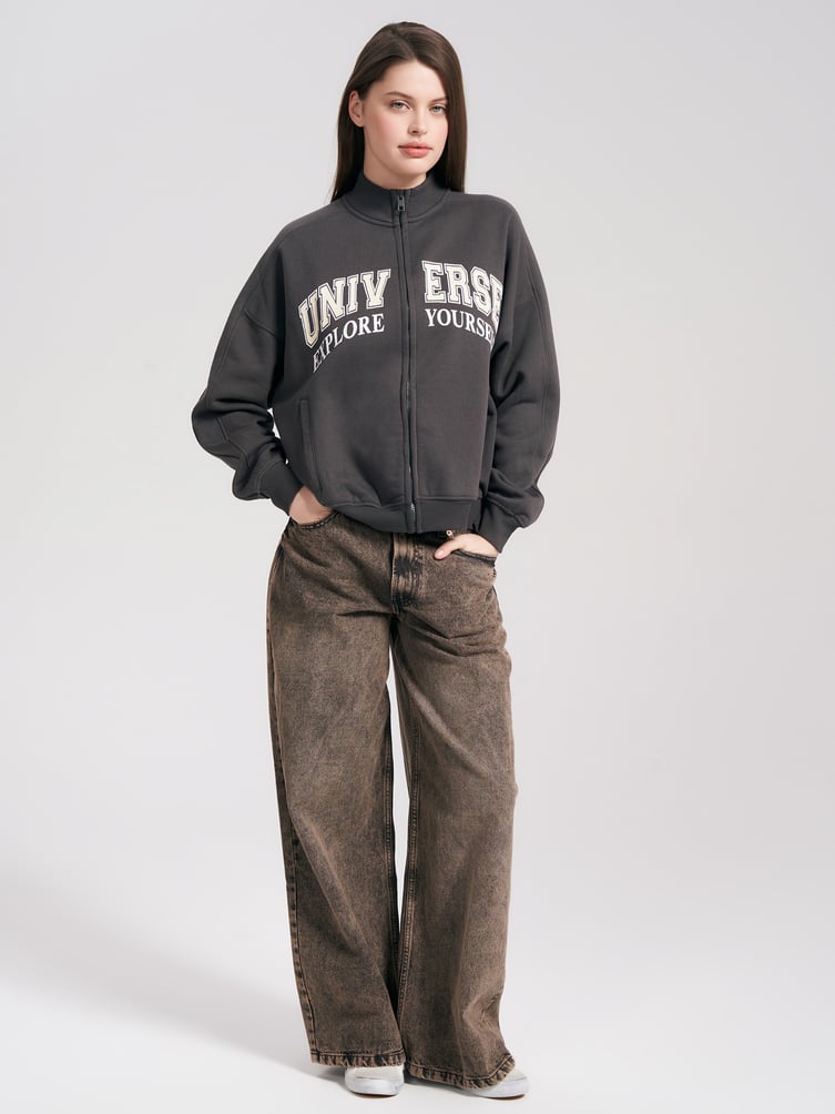 Утепленная толстовка оверсайз с надписью и начесом