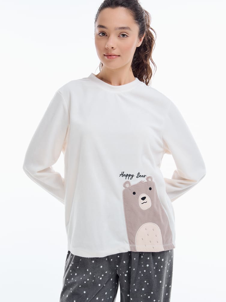 Плюшевая пижама с медведем и брюками