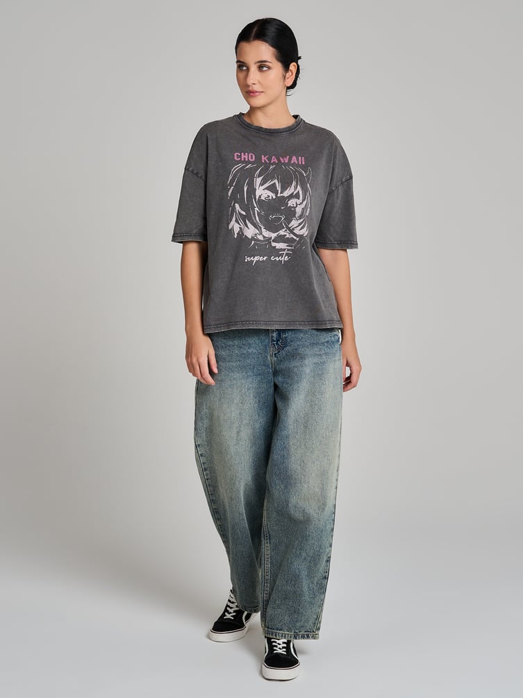 Хлопковая футболка оверсайз варенка с принтом аниме