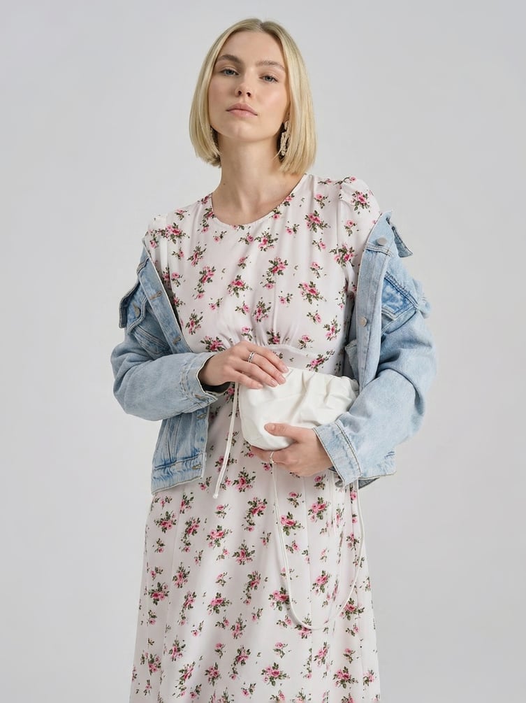 Миди платье крестьянка