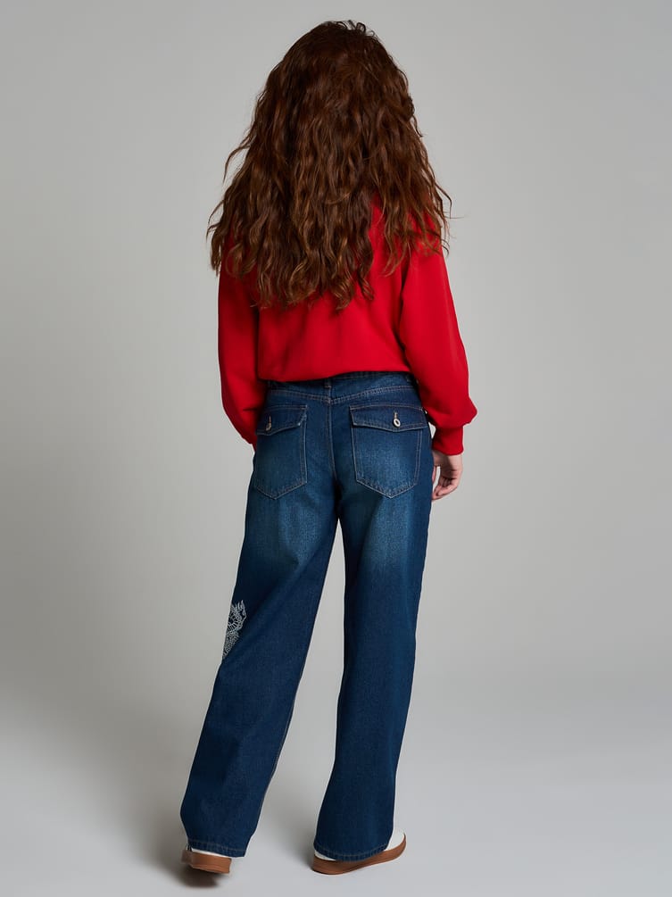 Джинсы багги с вышивкой дракона