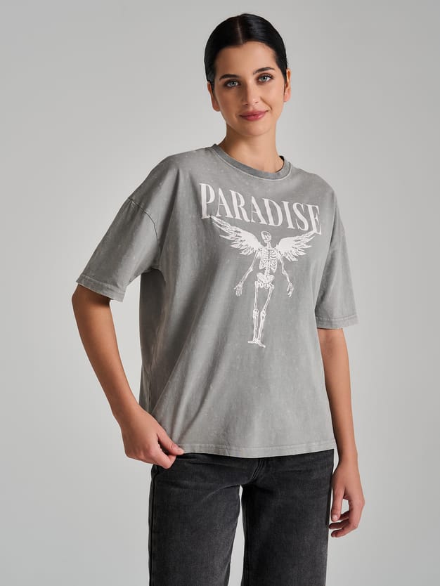 Хлопковая футболка оверсайз варенка с принтом