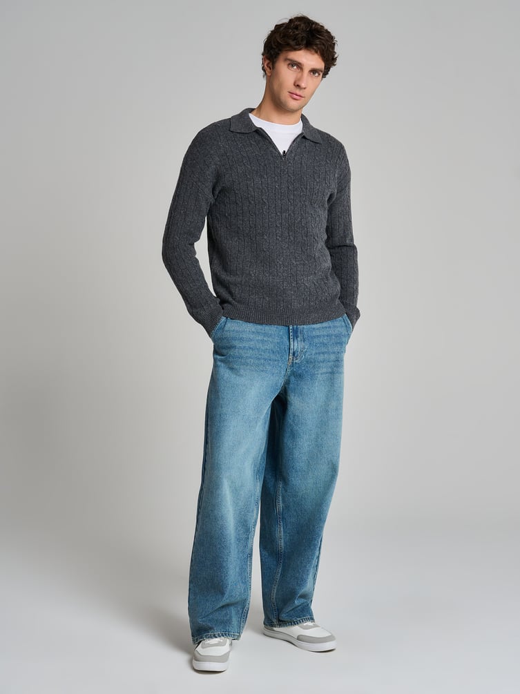 Свитер-поло вязаный с полузамком молния