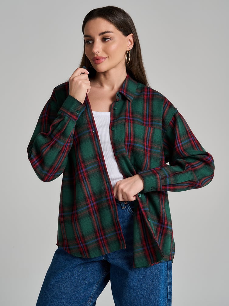 Рубашка осенняя в клетку оверсайз