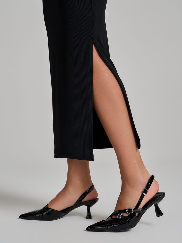 Миди юбка лапша с разрезом