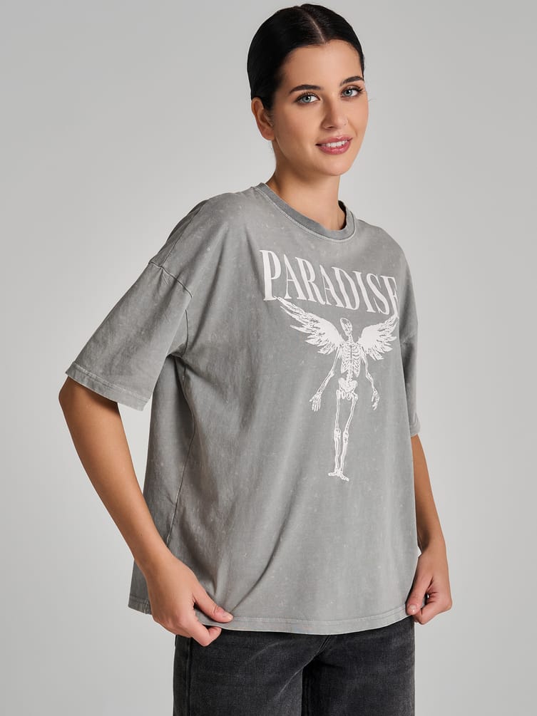 Хлопковая футболка оверсайз варенка с принтом