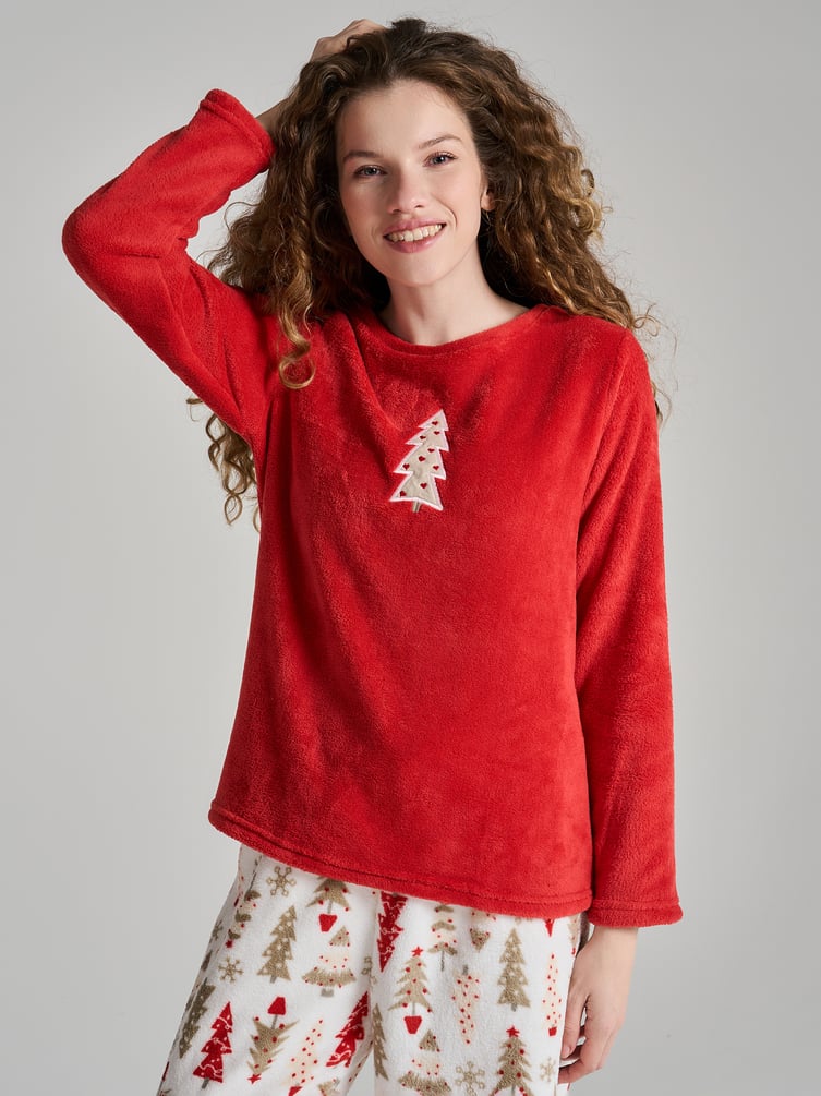 Пижама плюшевая новогодняя с брюками