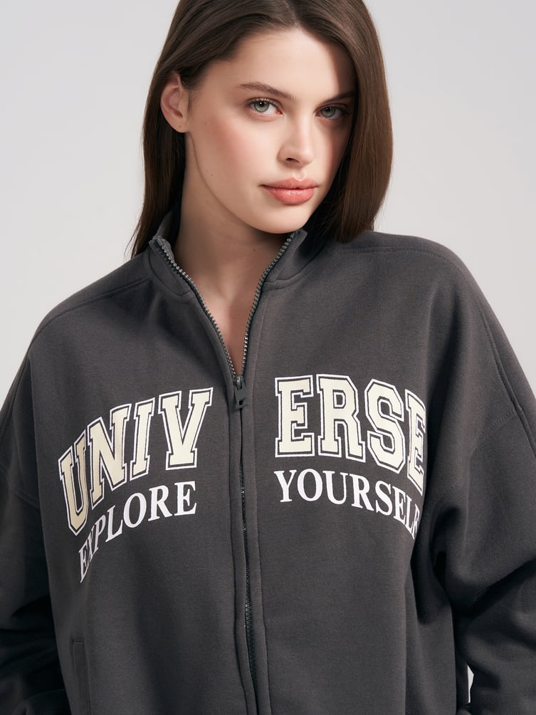 Утепленная толстовка оверсайз с надписью и начесом