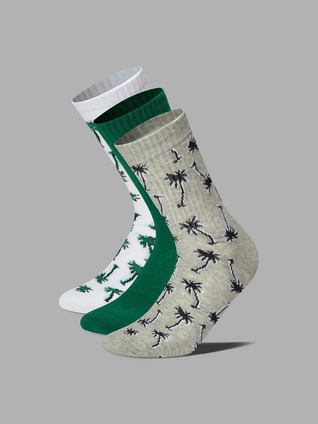Носки - 3 пары высокие с принтом пальм