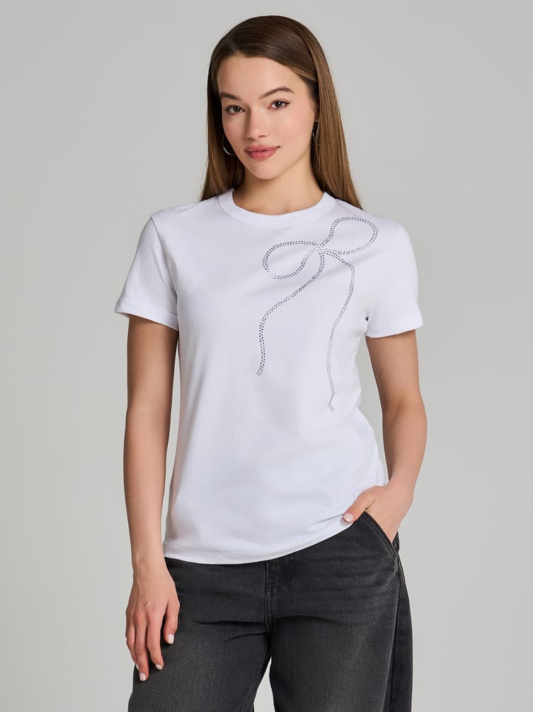 Футболка из хлопка с бантом из страз