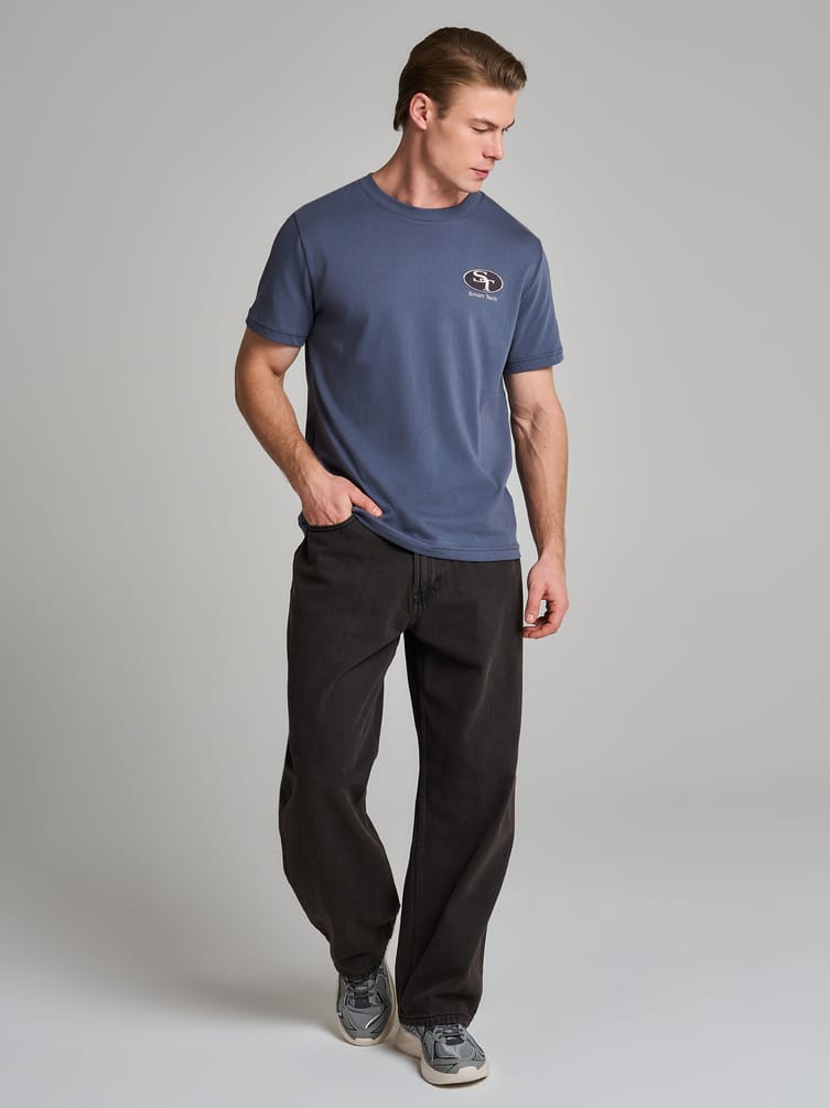 Джинсы багги широкие с вареный эффектом