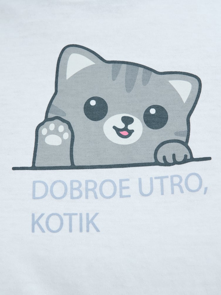 Хлопковая пижама с принтом котика