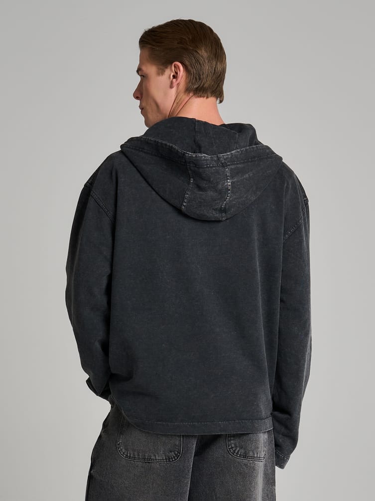 Худи с молнией гранж с вареным эффектом