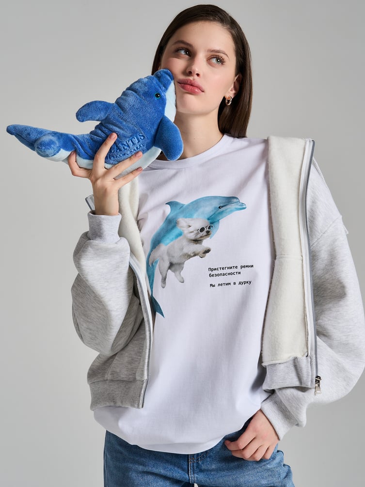 Футболка оверсайз с принтом Мы летим в дурку