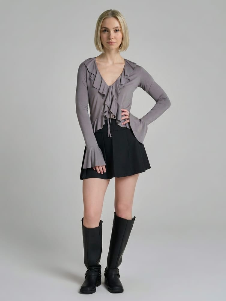 Кардиган на завязках с рюшами