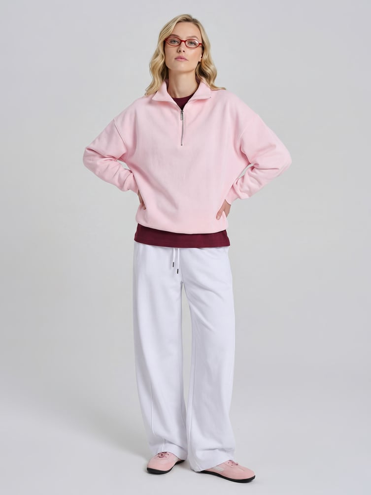 Теплая толстовка оверсайз с полузамком и начесом