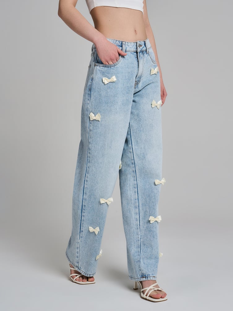 Джинсы широкие багги с бантиками