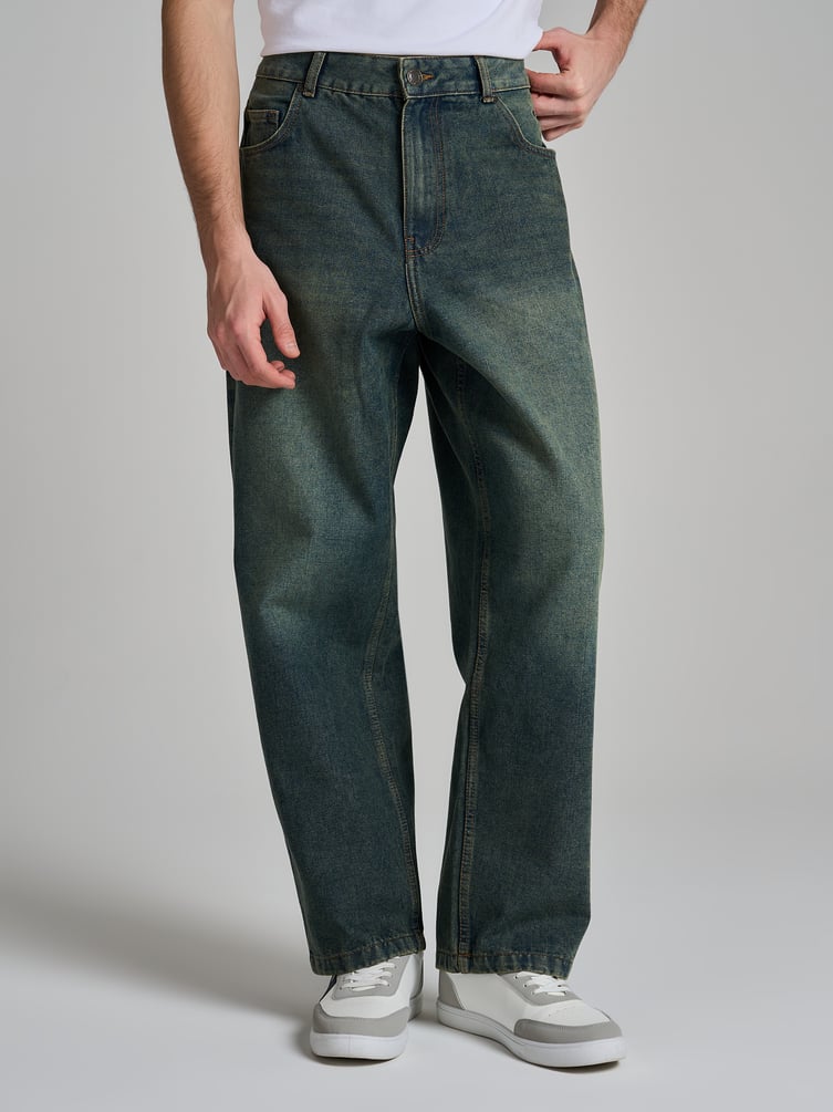 Джинсы багги широкие с вареный эффектом