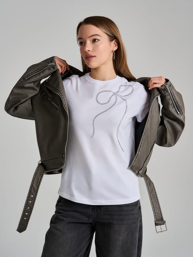 Футболка из хлопка с бантом из страз