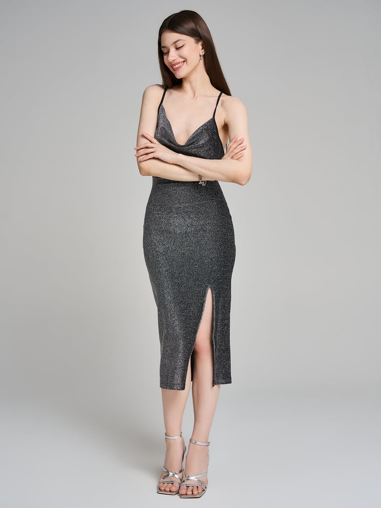 Вечернее платье миди на бретелях