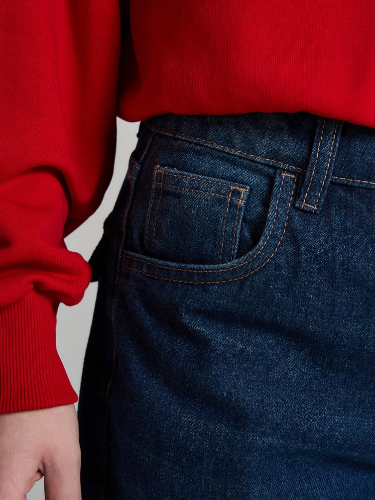 Джинсы багги с вышивкой дракона