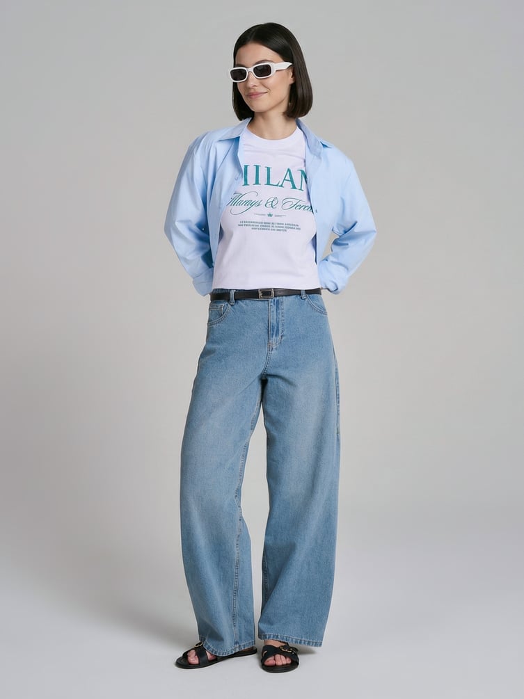 Широкие джинсы на резинке