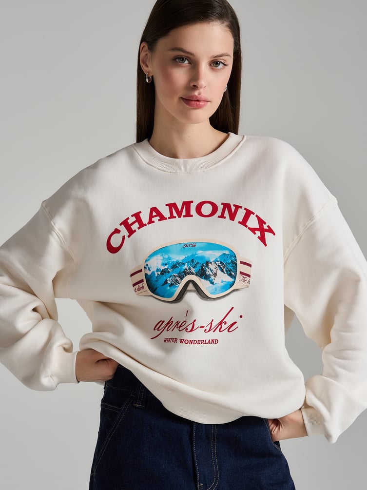 Утепленный свитшот с принтом и начёсом