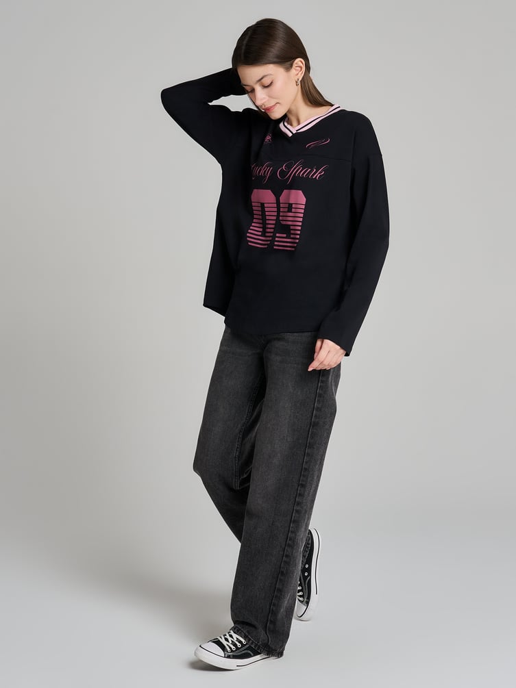 Спортивный лонгслив оверсайз с надписью