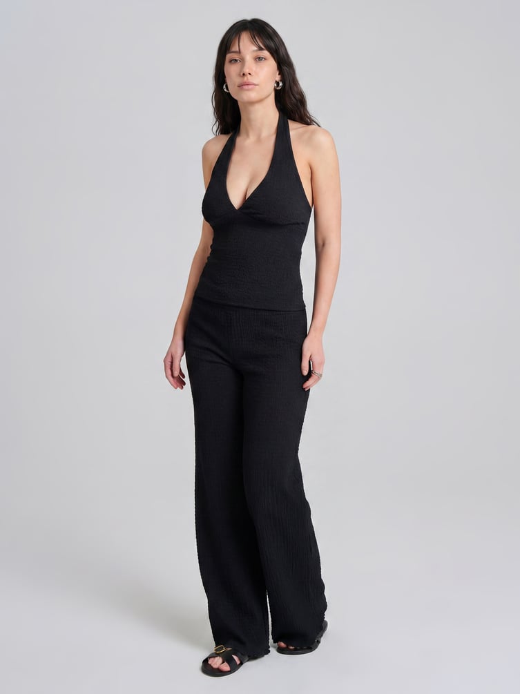 Брюки прямые летние из жатой ткани