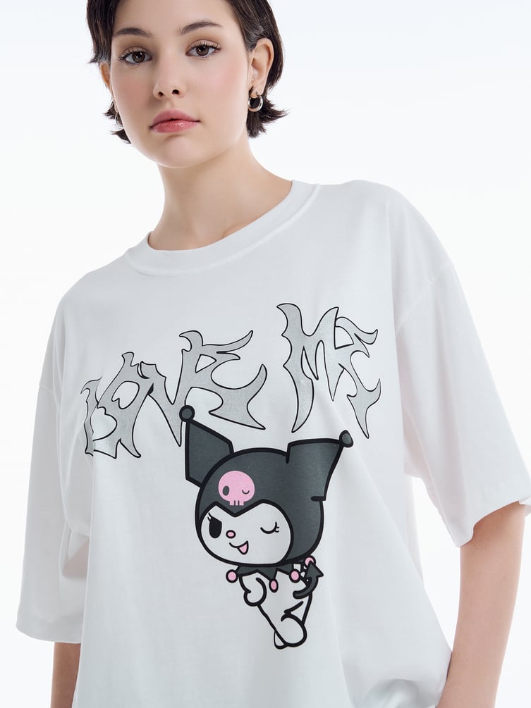 Футболка с принтом Kuromi в стиле дрейн