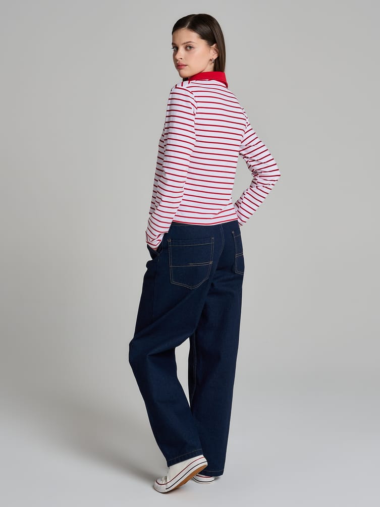 Поло-рубашка полосатая с длинным рукавом