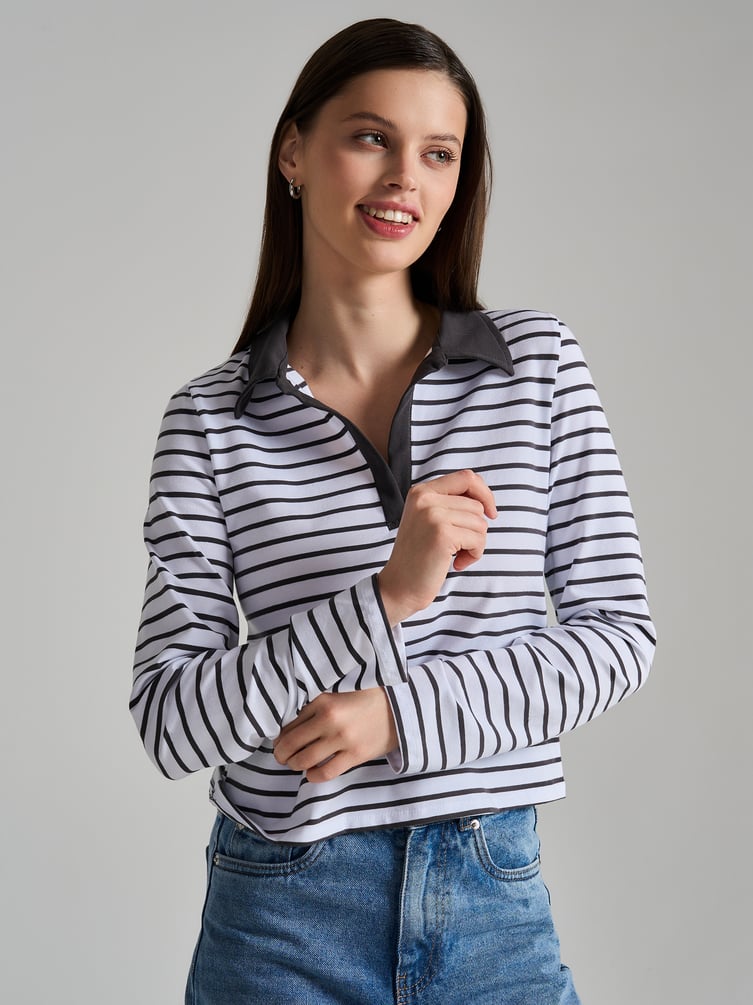 Поло-рубашка полосатая с длинным рукавом